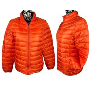 NWT Orange Zip Up Packable Duck Down Puffer Jacket - Medium